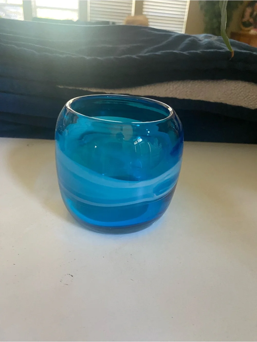Kohl's Blue Swirl Glass Candle Holder
